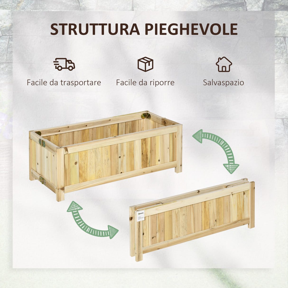 easycomfort fioriera in legno pieghevole da esterno con base drenante 70x30x25cm 33172