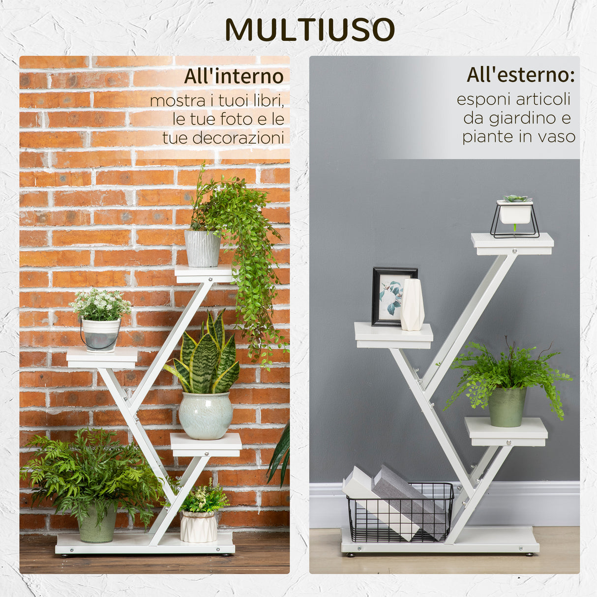 easycomfort scaletta portavasi a 4 livelli per interni ed esterni in mdf e acciaio 50.5x24x81 cm bianco