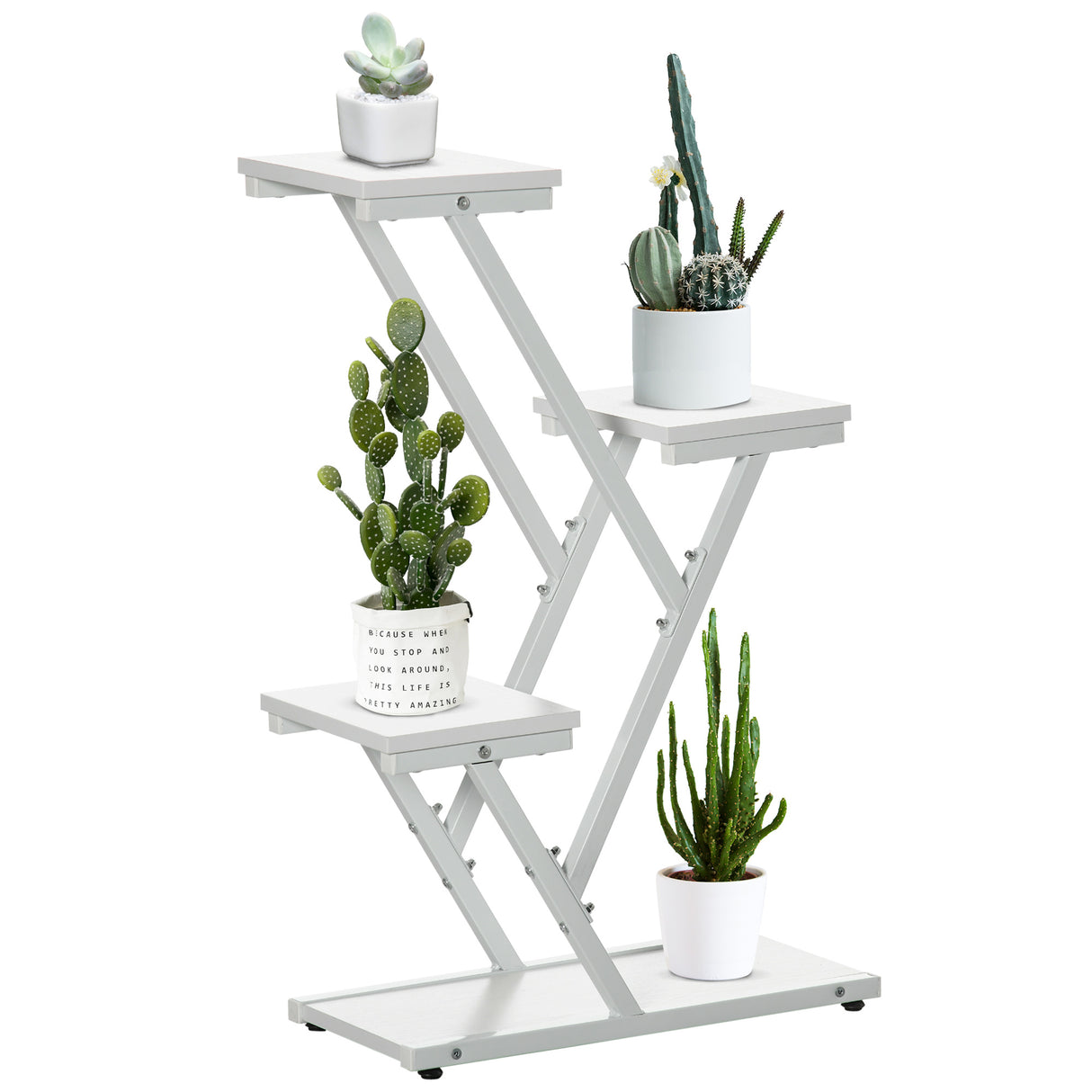 easycomfort scaletta portavasi a 4 livelli per interni ed esterni in mdf e acciaio 50.5x24x81 cm bianco