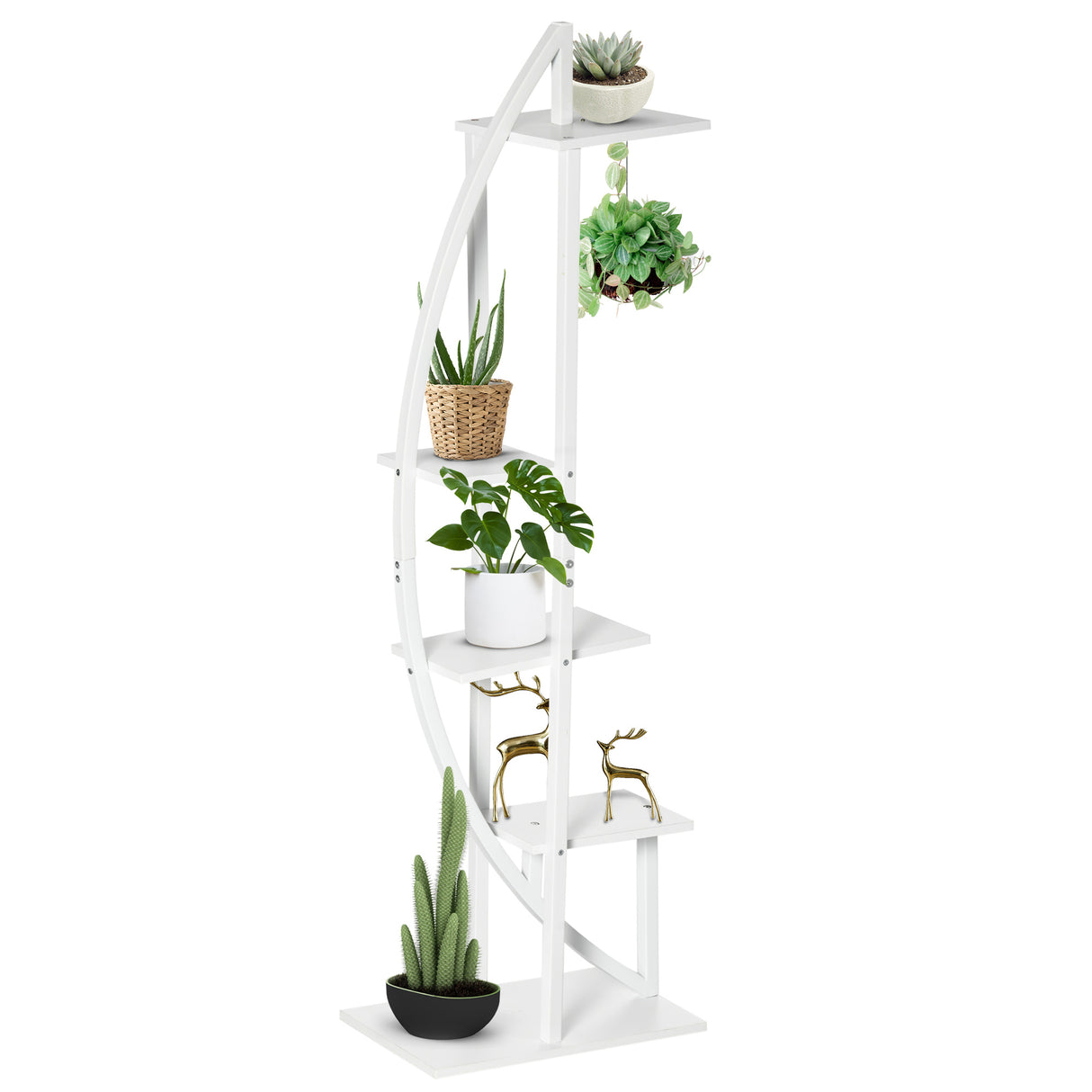 easycomfort portafiori a 5 livelli a mezzaluna per interni ed esterni in mdf e acciaio 50x30x160 cm bianco