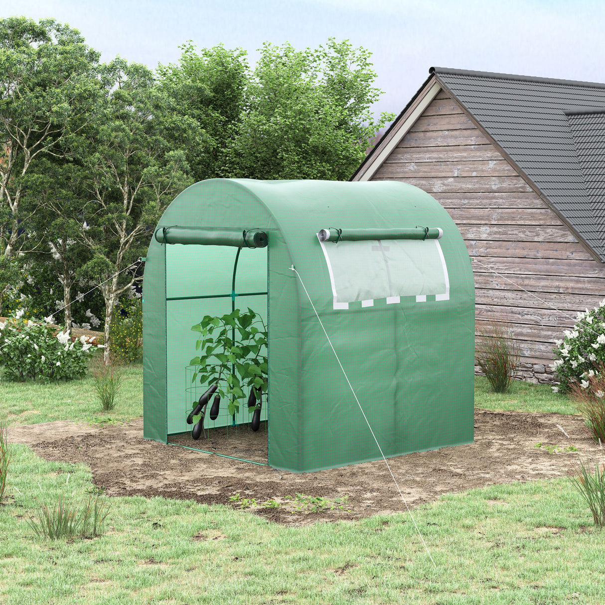 easycomfort serra da giardino a tunnel con porte e finestre avvolgibili in pe verde 180x180x200cm