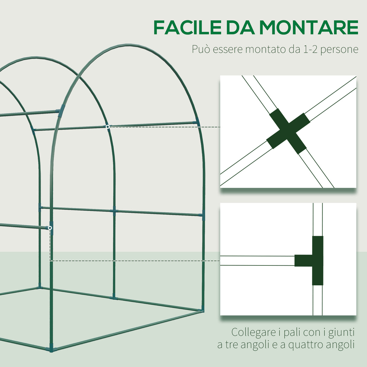 easycomfort serra da giardino a tunnel con porte e finestre avvolgibili in pe verde 180x180x200cm