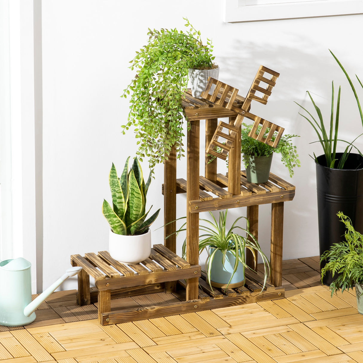 easycomfort scaffale per piante da esterno a 4 ripiani con decorazione a mulino 76x30x90 cm