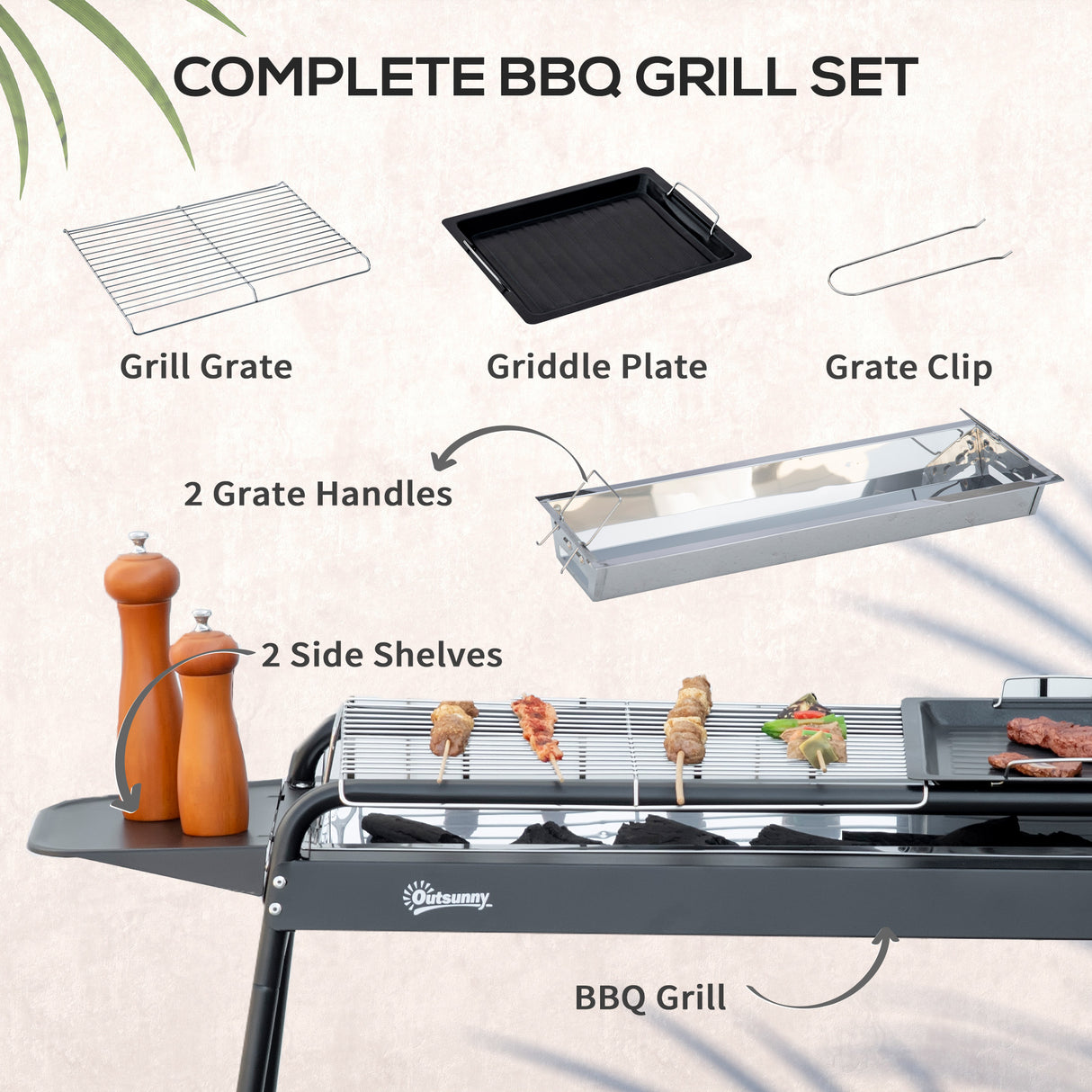 easycomfort easycomfort barbecue a carbonella con griglia e piastra in acciaio con ripiani laterali 113x59x83 5cm nero