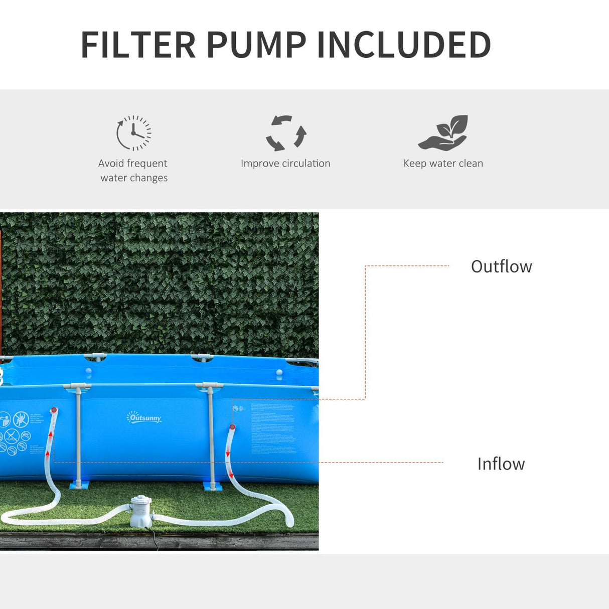 easycomfort piscina fuoriterra autoportante rigida rettangolare con filtro e valvola in acciaio e pvc blu 252x152x65cm