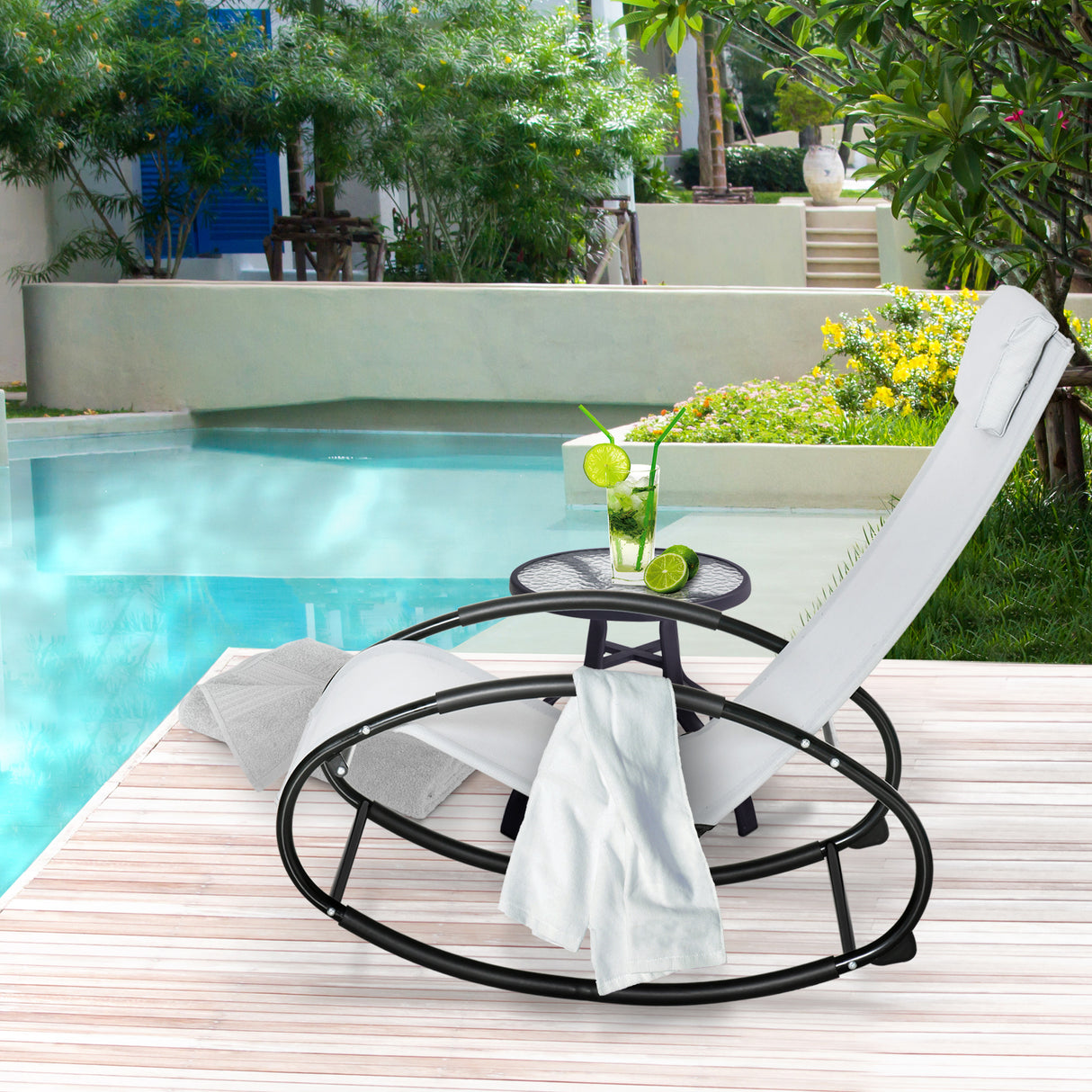 easycomfort sdraio da giardino zero gravity sedia a dondolo con cuscino e tessuto traspirante 105x62x88cm grigia