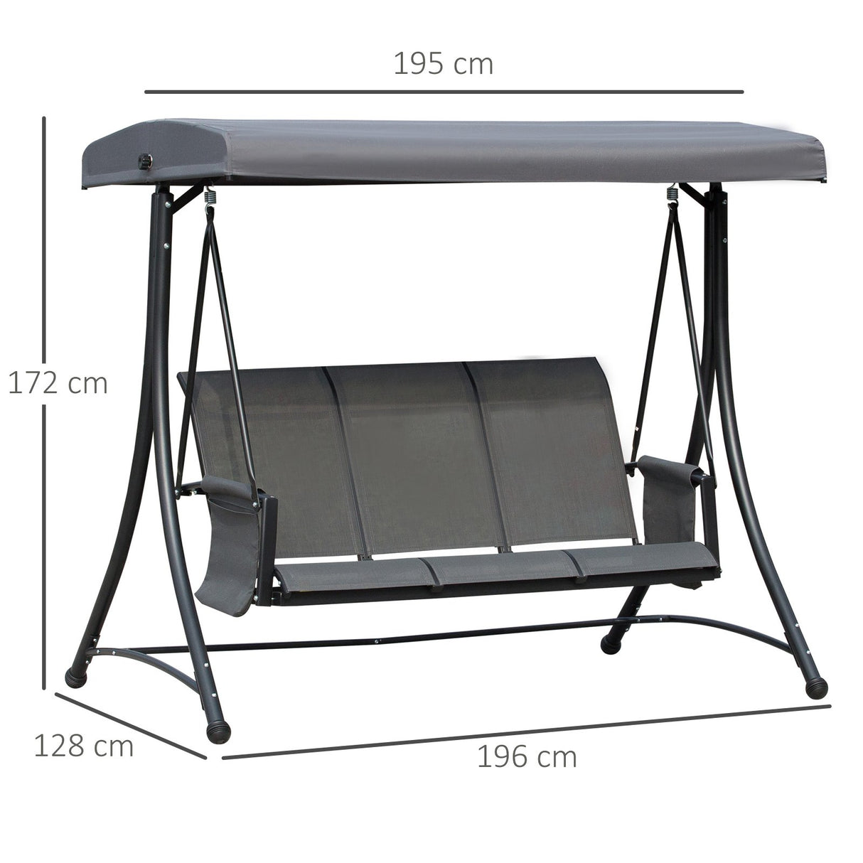 easycomfort easycomfort dondolo 3 posti da giardino o terrazzo con tettuccio regolabile e tasche portaoggetti grigio scuro 196x128x172cm