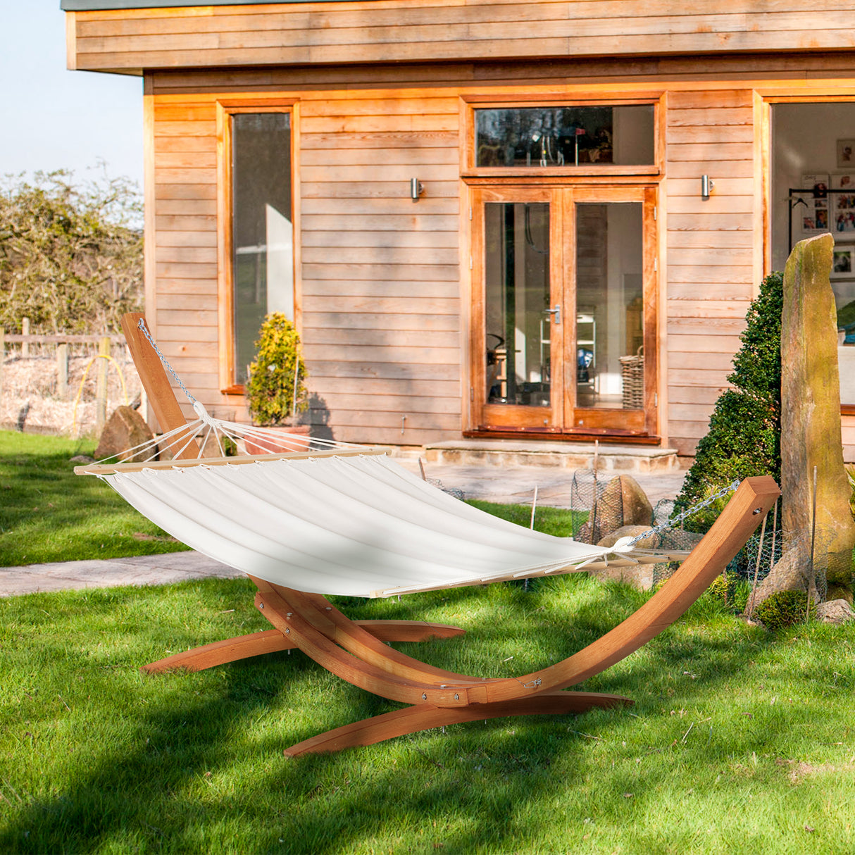 easycomfort amaca con supporto in legno di pino e cotone per giardino 392x120x102cm bianca peso 150kg