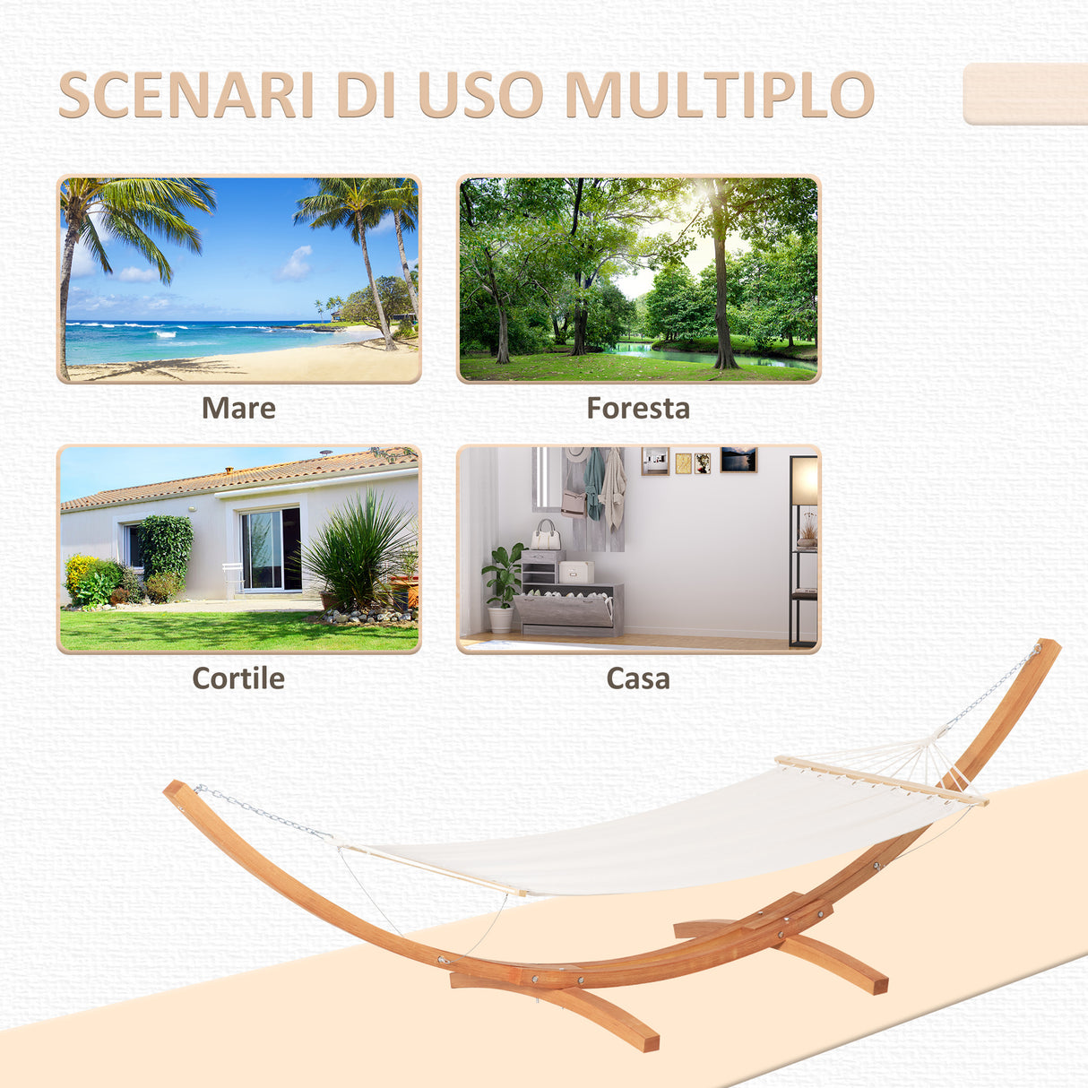 easycomfort amaca con supporto in legno di pino e cotone per giardino 392x120x102cm bianca peso 150kg