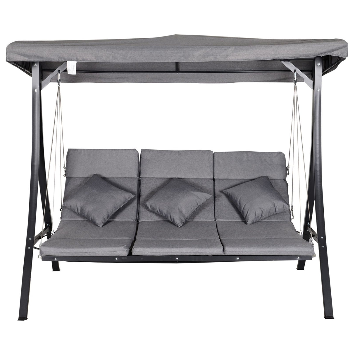 easycomfort easycomfort dondolo reclinabile 3 posti in tessuto con cuscini e tetto regolabile grigio 200 x 115 x 168 cm