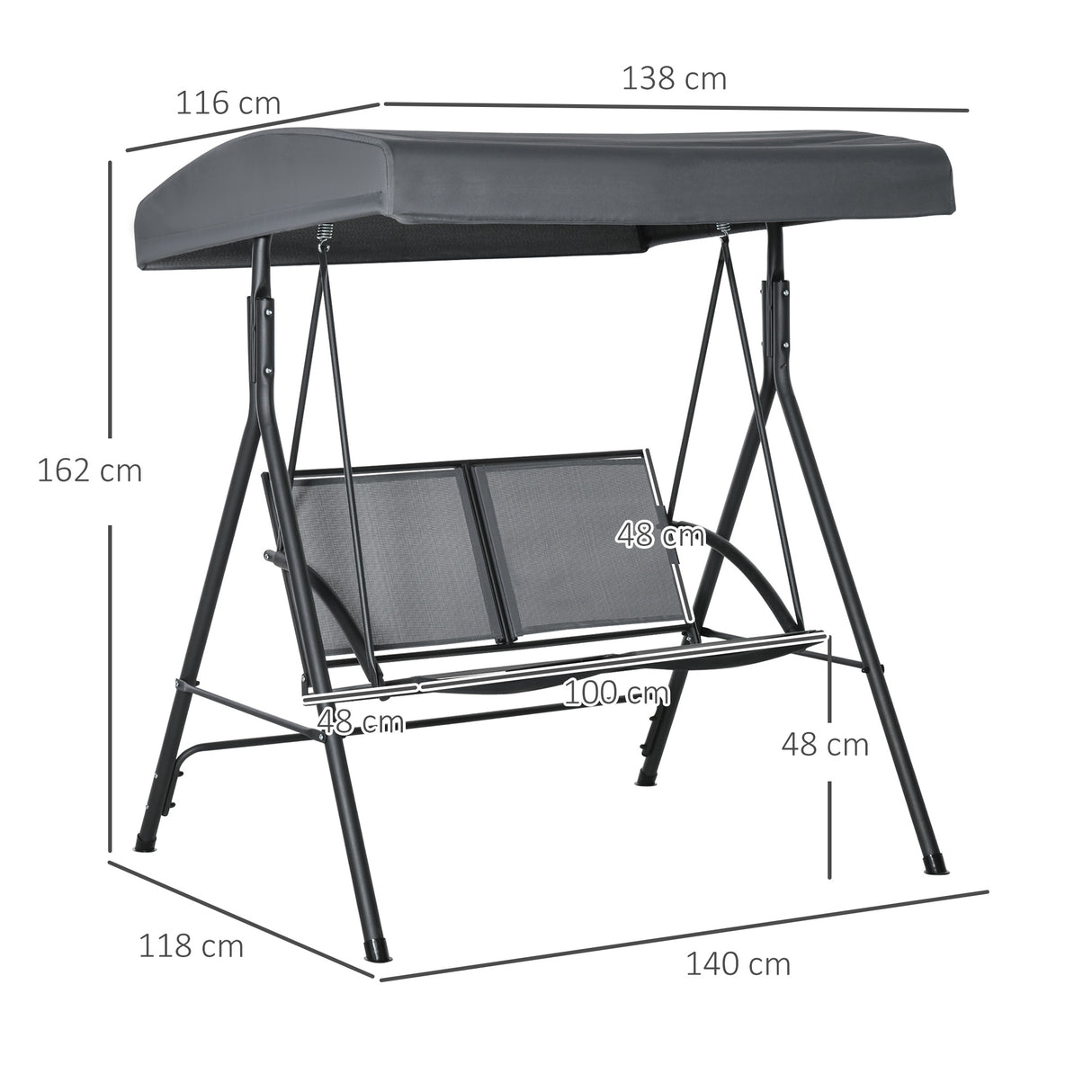 easycomfort dondolo a 2 posti da giardino con tettuccio regolabile 140x118x162cm grigio