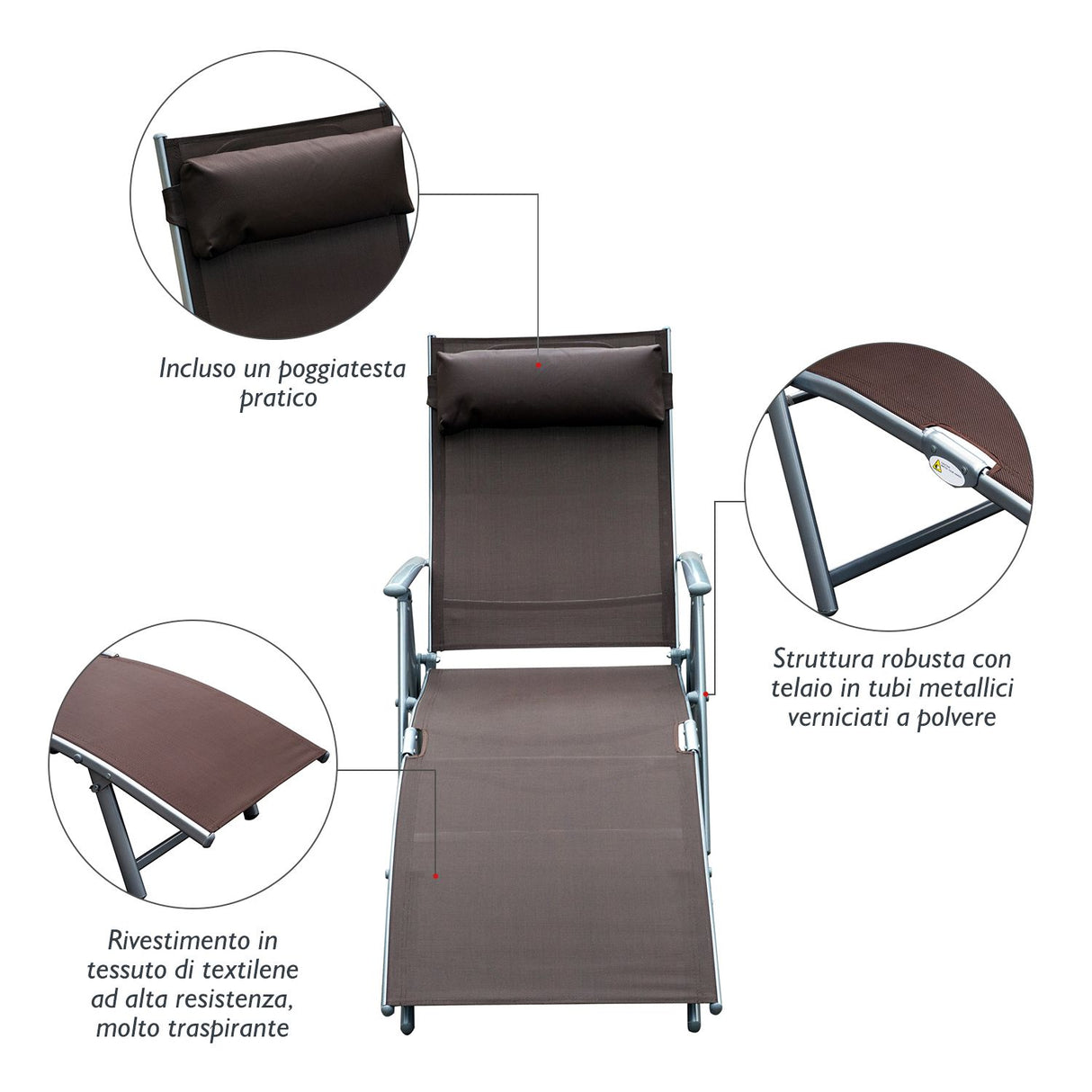 easycomfort easycomfort sdraio prendisole relax reclinabile pieghevole con cuscino giardino marrone