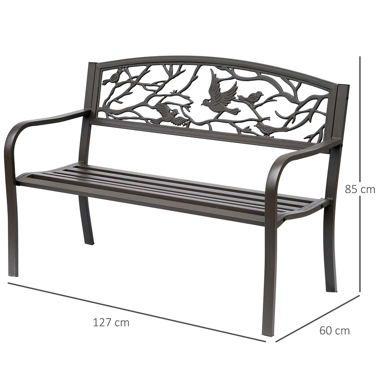 easycomfort easycomfort panchina da esterno in ghisa con schienale con decorazioni 127x60cm marrone