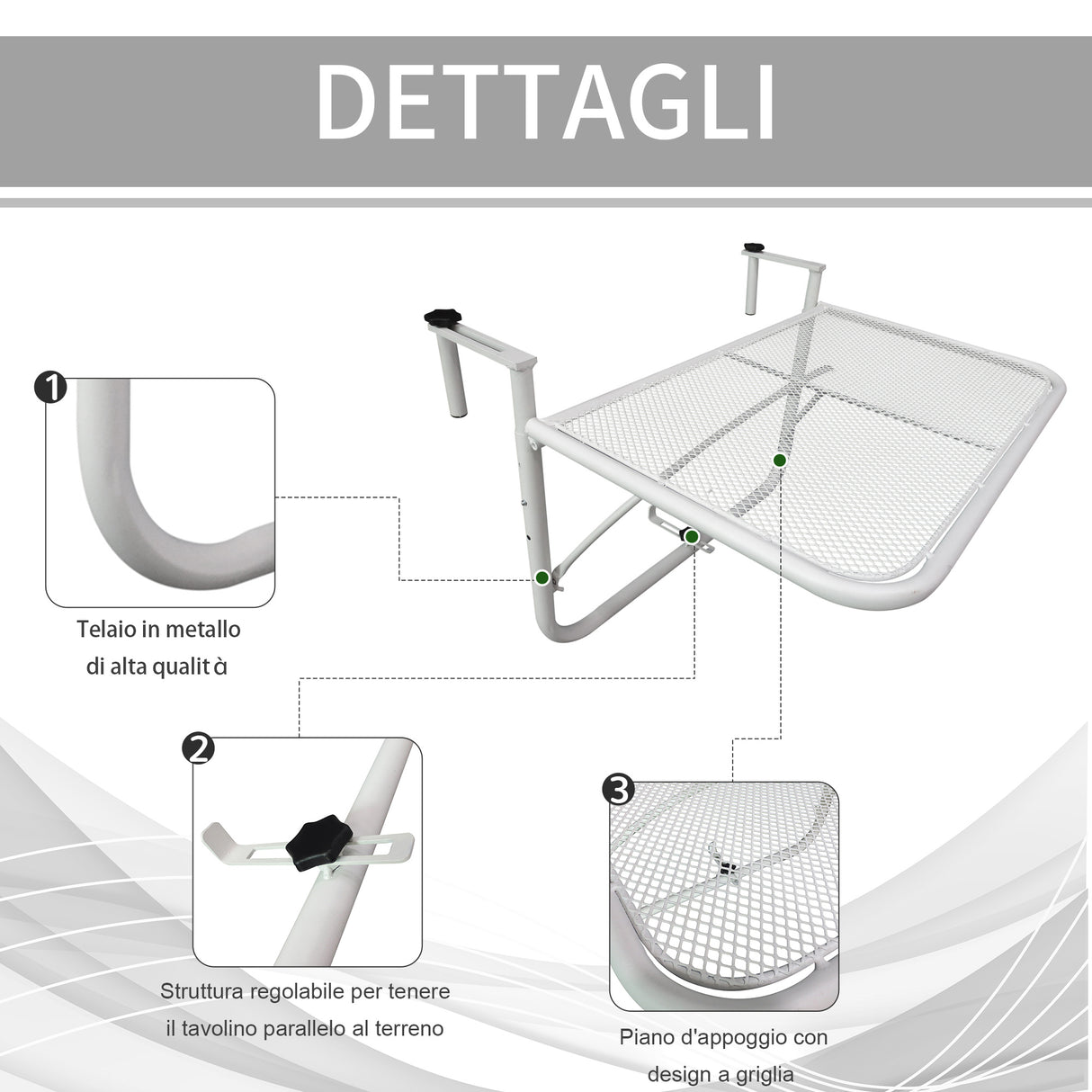 easycomfort easycomfort tavolo da ringhiera con ganci ad altezza regolabile su 3 livelli in metallo 60x56 5x45 cm bianco