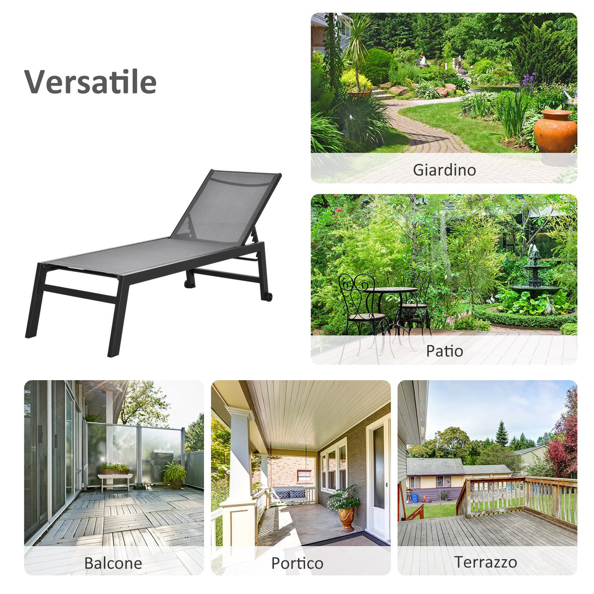 easycomfort lettino sdraio prendisole pieghevole con materassino in textilene grigio