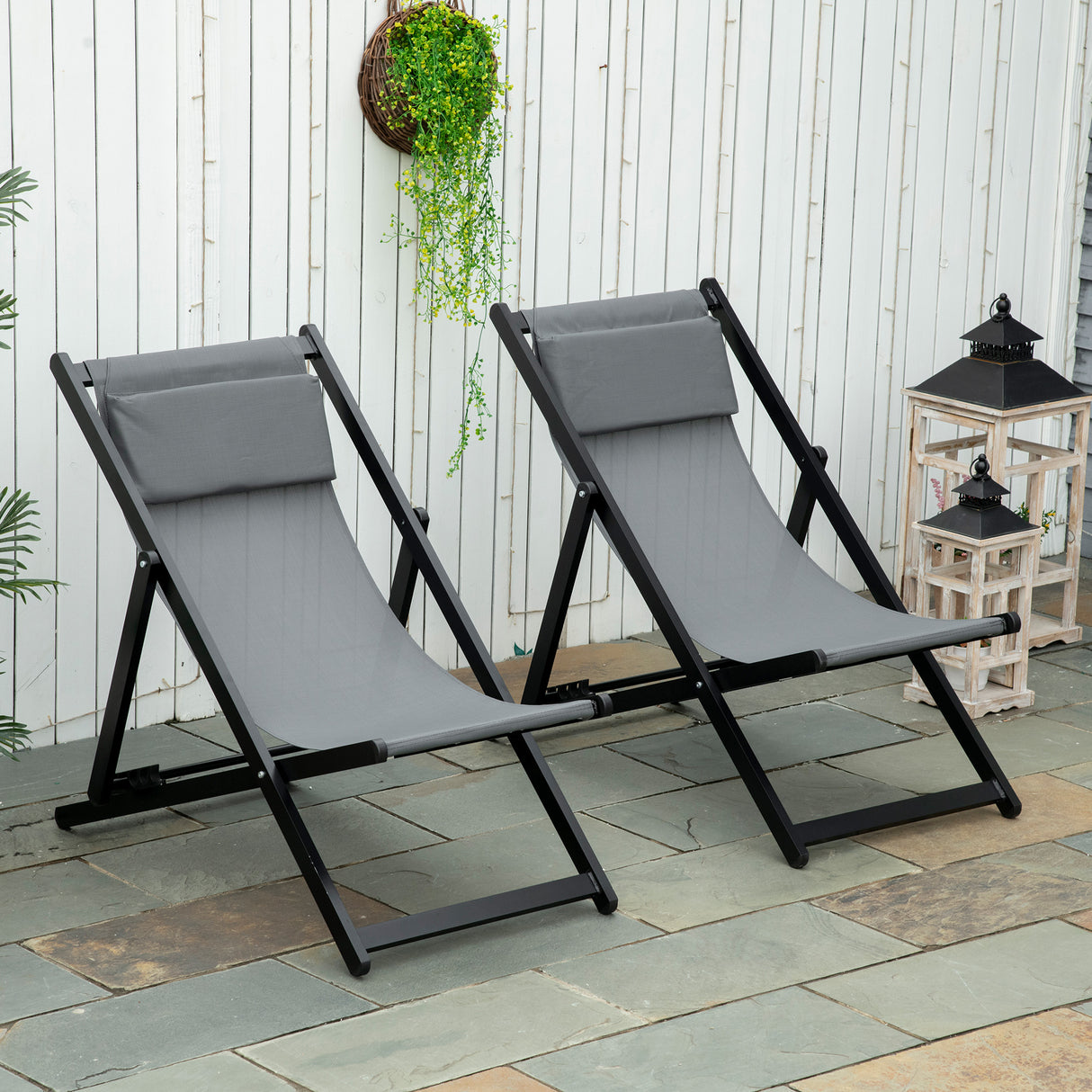 easycomfort easycomfort set 2 sedie poltrona sdraio da esterni pieghevoli e reclinabili in alluminio grigio 96 5 x 58 x 91 5cm