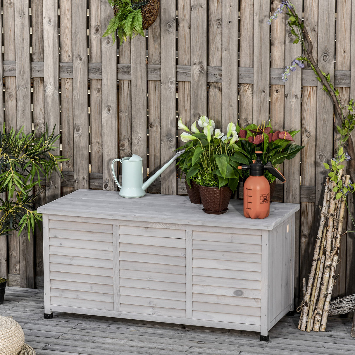 easycomfort easycomfort panca contenitore in legno di abete cassapanca da esterno con piedini antiscivolo 127x56x60cm grigio