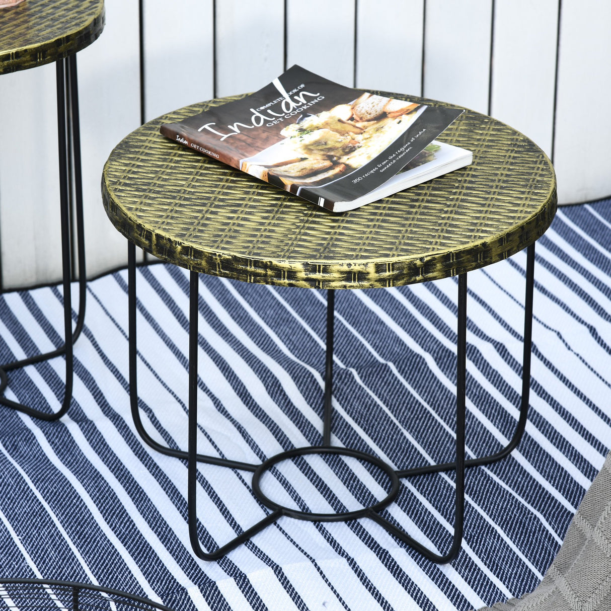 easycomfort easycomfort set di 2 tavolini da giardino in metallo con ceste arredamento da esterno stile industriale nero ean 8055776910338
