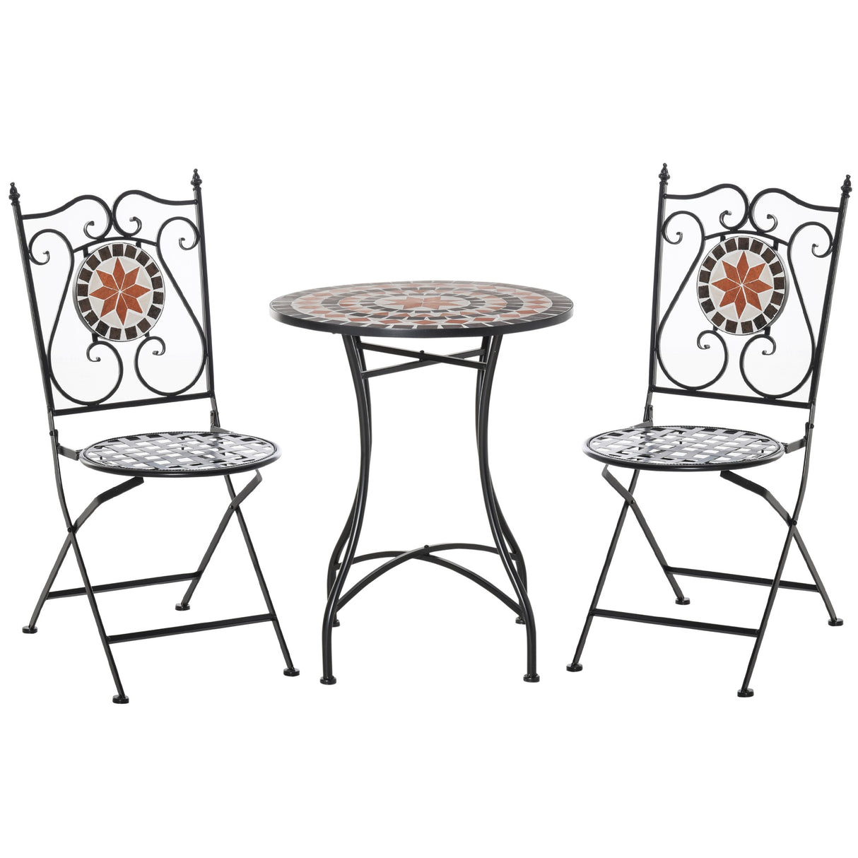 easycomfort mobili da giardino set da 3 pezzi con 2 sedie pieghevoli e 1 tavolino in metallo e ceramica