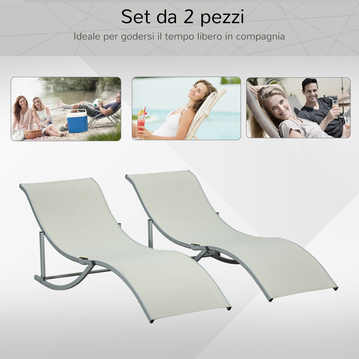 easycomfort easycomfort set 2 sdraio da giardino pieghevoli lettino prendisole in alluminio e textilene beige 61x165x63cm