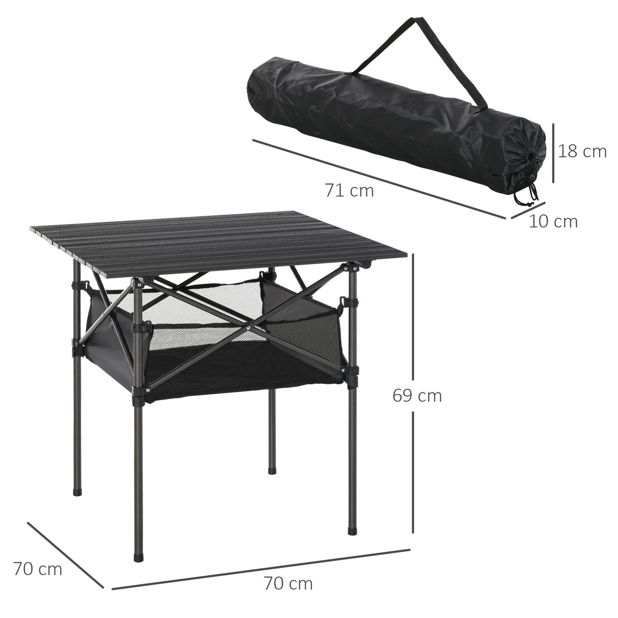 easycomfort easycomfort tavolo da campeggio pieghevole e arrotolabile con borsa da viaggio nera