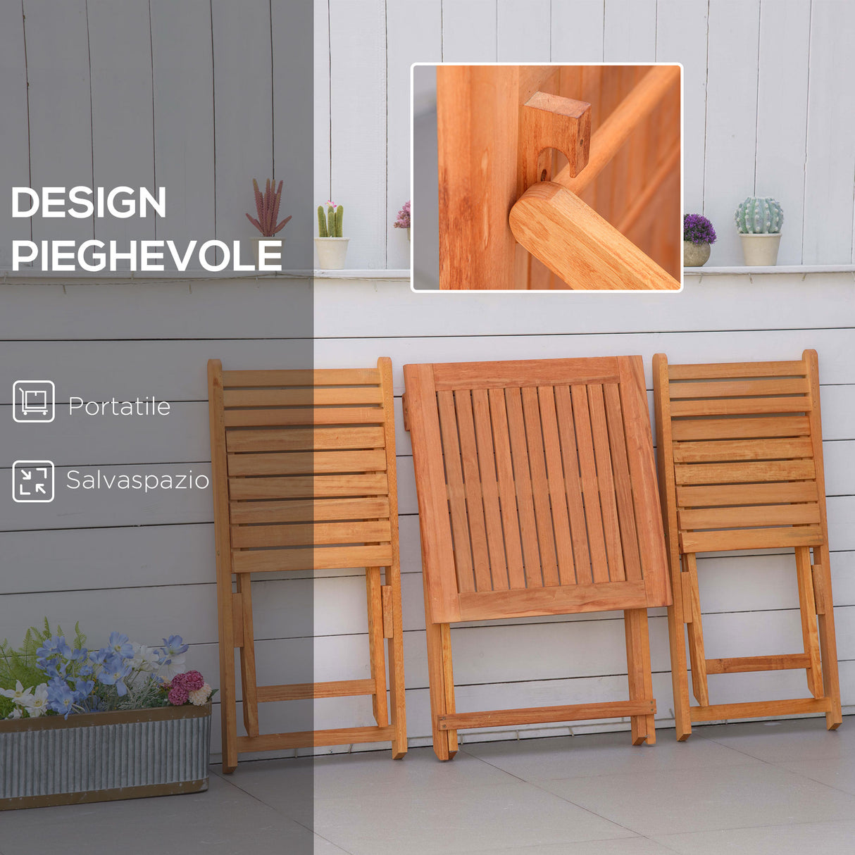 easycomfort set 3 pezzi tavolo e sedie da giardino pieghevoli in legno per esterni terrazzo picnic o campeggio salvaspazio e compatto teak