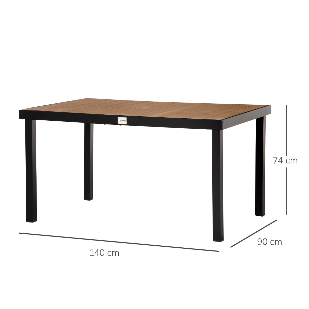 easycomfort tavolo da giardino per 6 persone in alluminio e plastica nero e color legno 33072
