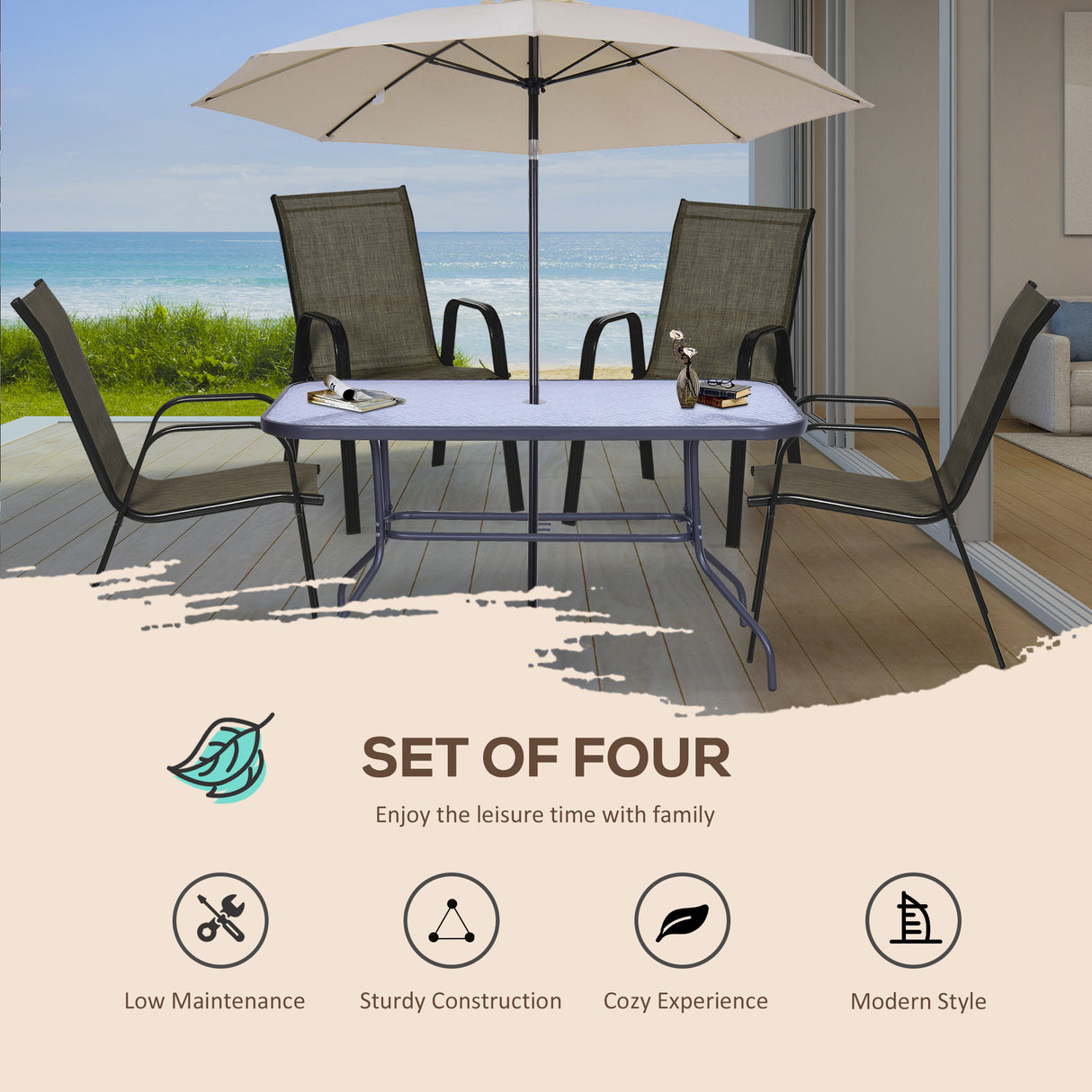 easycomfort set 4 pezzi sedie da giardino con braccioli sedie da esterno impilabili in metallo e tessuto traspirante marrone