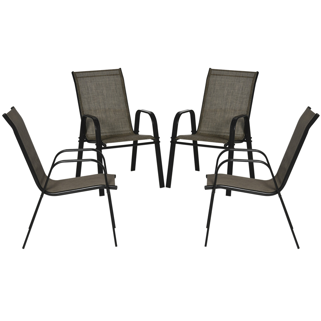 easycomfort set 4 pezzi sedie da giardino con braccioli sedie da esterno impilabili in metallo e tessuto traspirante marrone