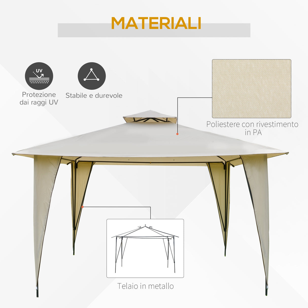 easycomfort easycomfort gazebo da esterno o giardino in metallo con doppio tettuccio beige