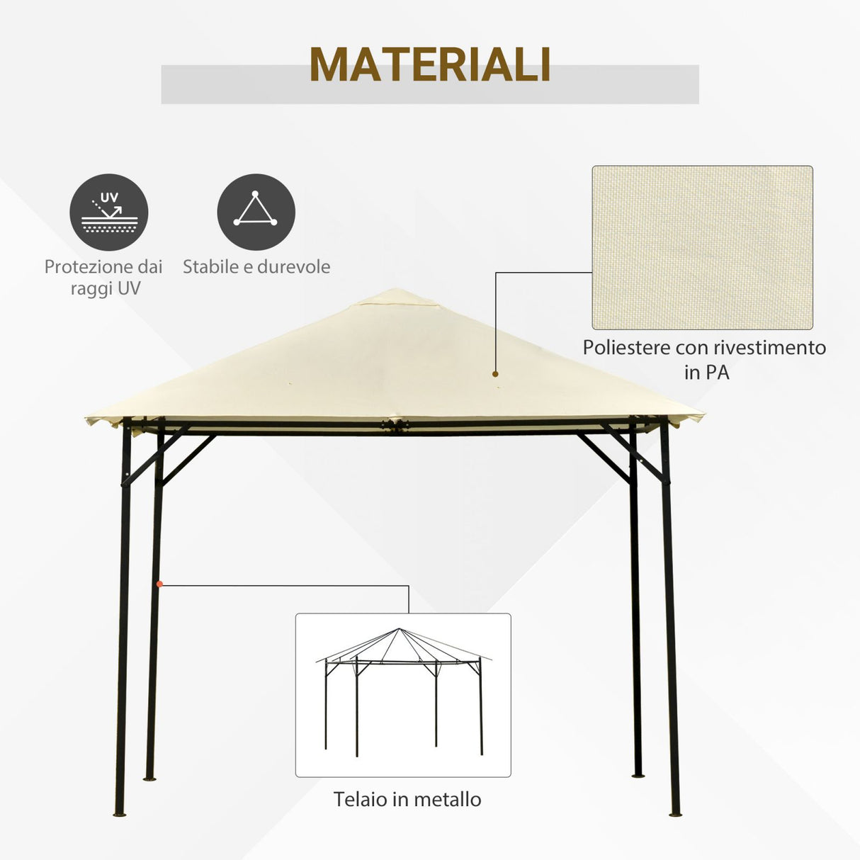 easycomfort easycomfort gazebo da giardino 3x3m in metallo con doppio tettuccio bianco crema