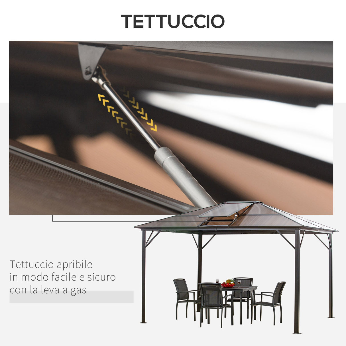 easycomfort easycomfort gazebo da giardino 3 6x3m con tetto apribile in policarbonato e struttura in alluminio