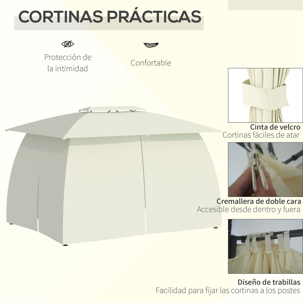 easycomfort gazebo da giardino 4x3m con doppio tettuccio pareti in poliestere e struttura in acciaio beige