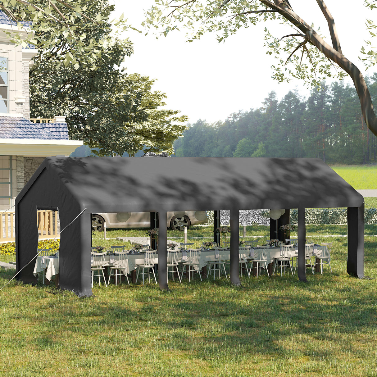 easycomfort tendone da giardino per feste con porte a cerniera e pannelli removibili 8x4m grigio scuro