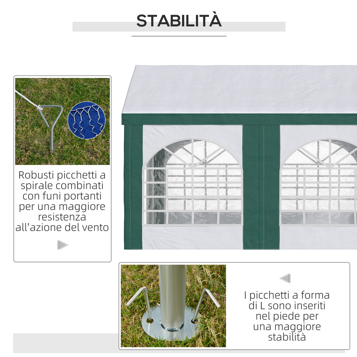 easycomfort tendone da giardino 4x3m per 12 persone con doppio ingresso bianco e verde