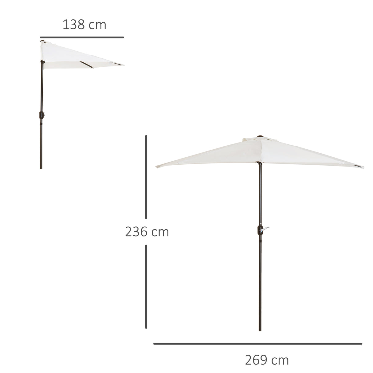 easycomfort easycomfort ombrellone semicircolare impermeabile protezione uv bianco 269 x 138 x 236cm