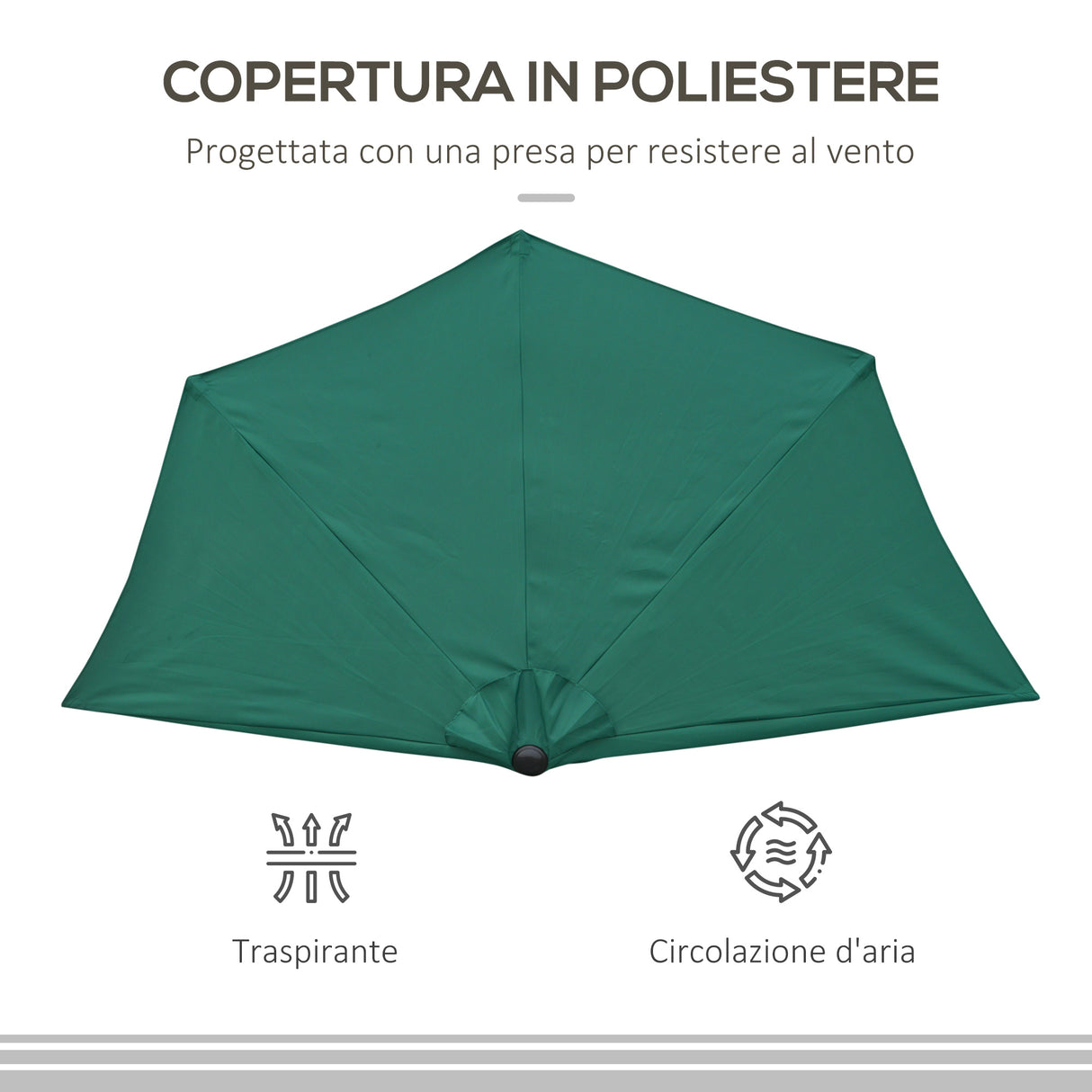 easycomfort easycomfort ombrellone semicircolare impermeabile protezione uv verde 269 x 138 x 236cm