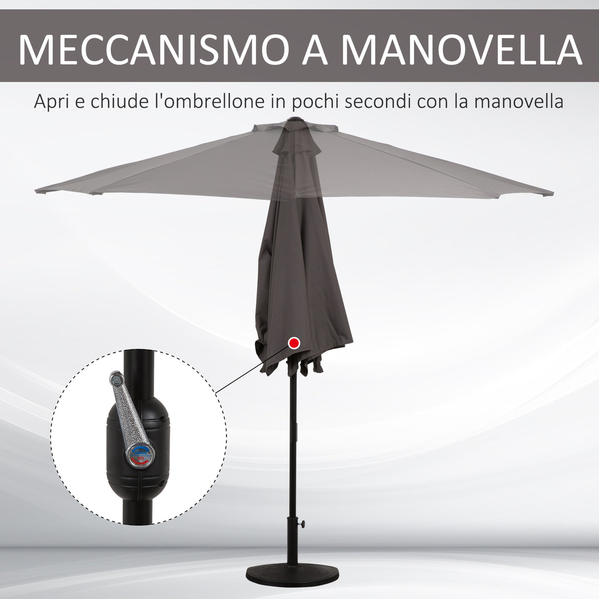 easycomfort easycomfort ombrellone semicircolare da parete con manovella in poliestere e metallo 2 7x2 4 m grigio