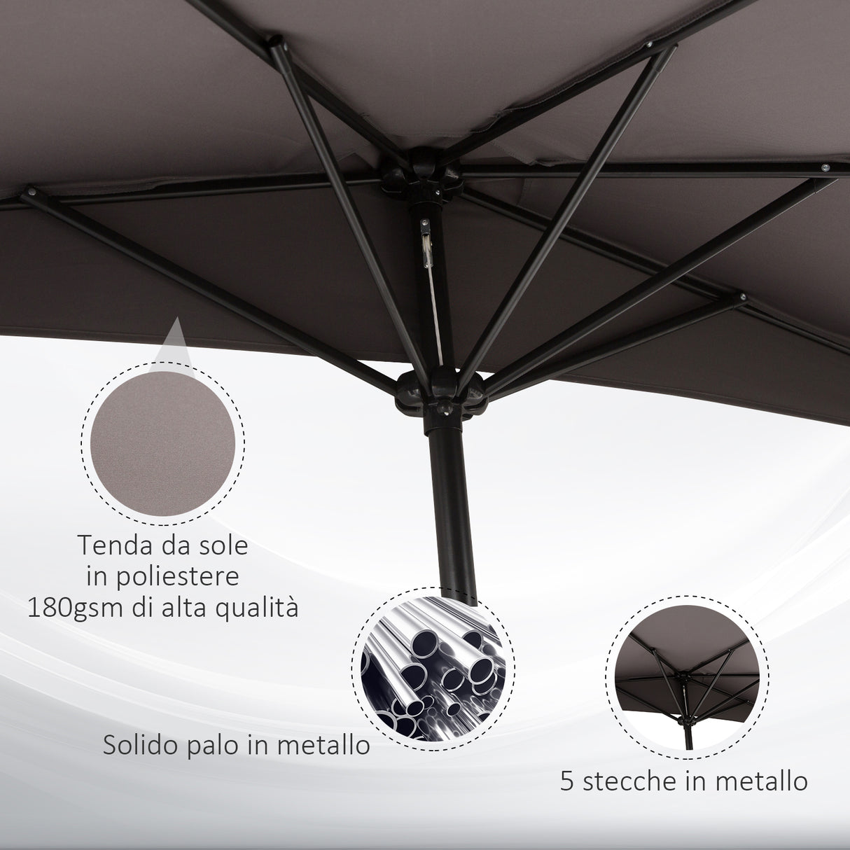 easycomfort easycomfort ombrellone semicircolare da parete con manovella in poliestere e metallo 2 7x2 4 m grigio