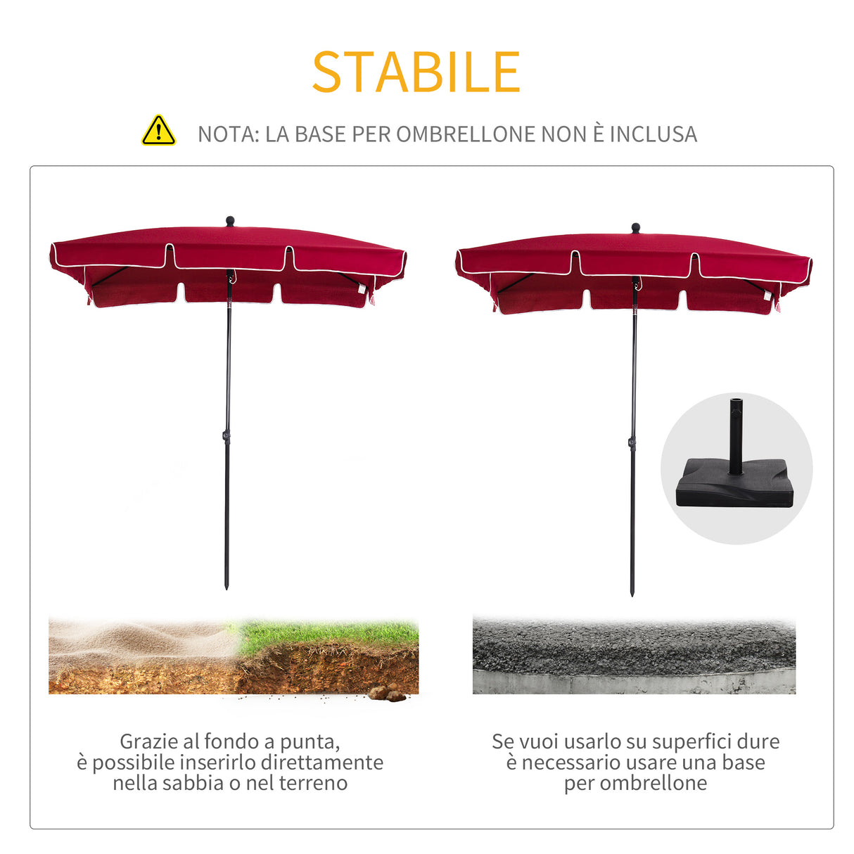 easycomfort easycomfort ombrellone da giardino rettangolare con inclinazione regolabile e palo in alluminio 198x130x240cm rosso e nero