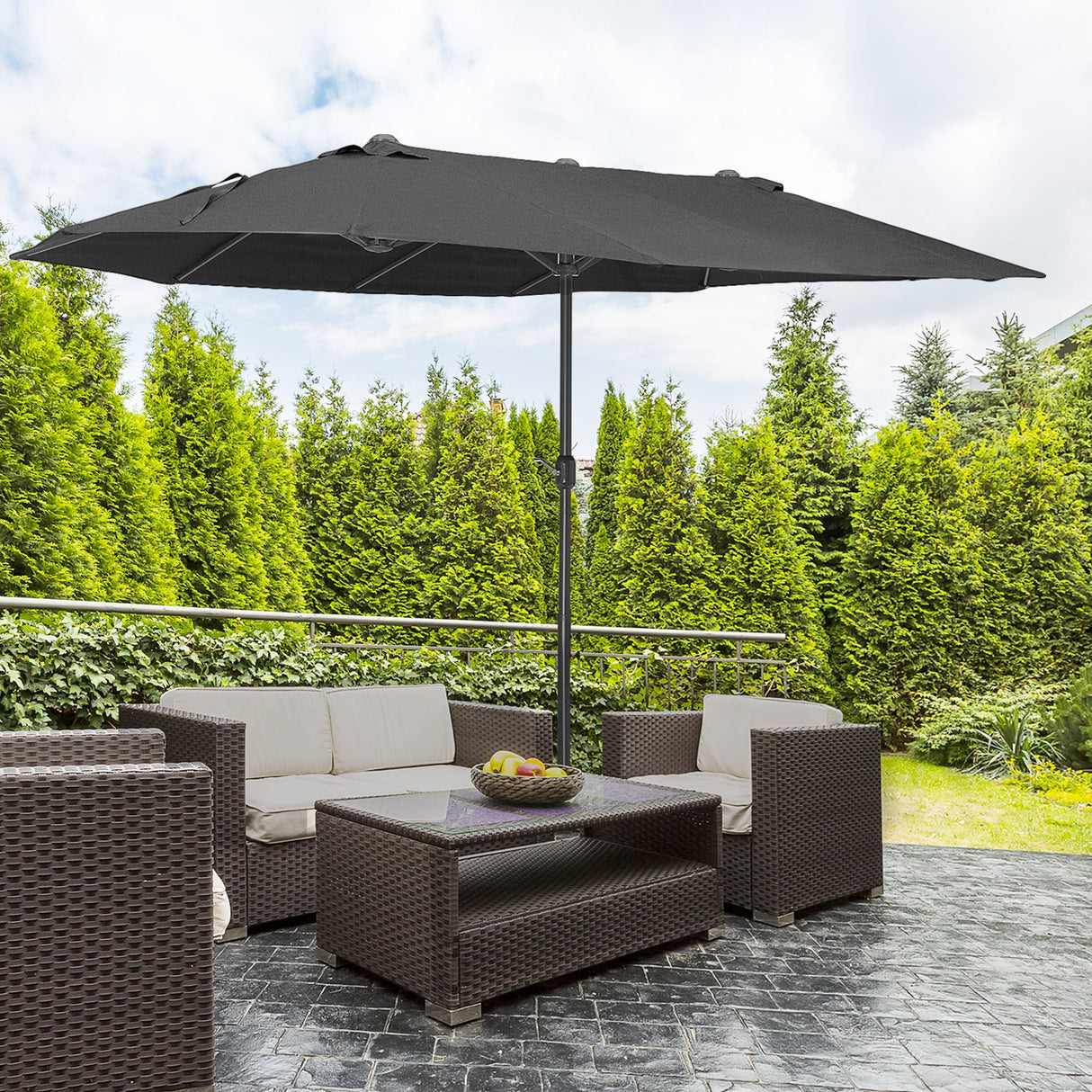 easycomfort easycomfort ombrellone da giardino doppio con apertura a manovella in acciaio e poliestere 460x270x240 cm nero