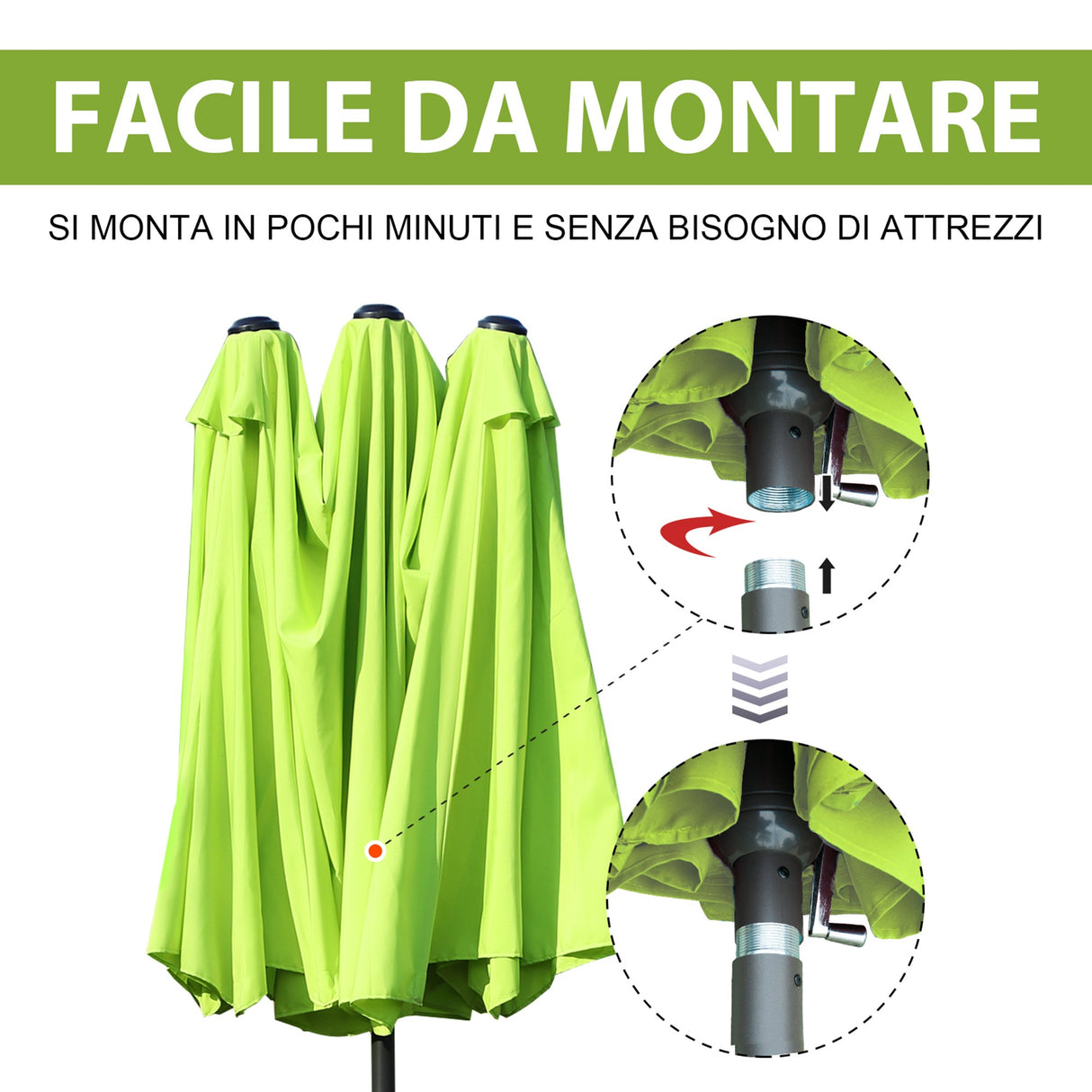 easycomfort easycomfort ombrellone da giardino doppio con apertura a manovella in acciaio e poliestere 460x270x240 cm verde chiaro
