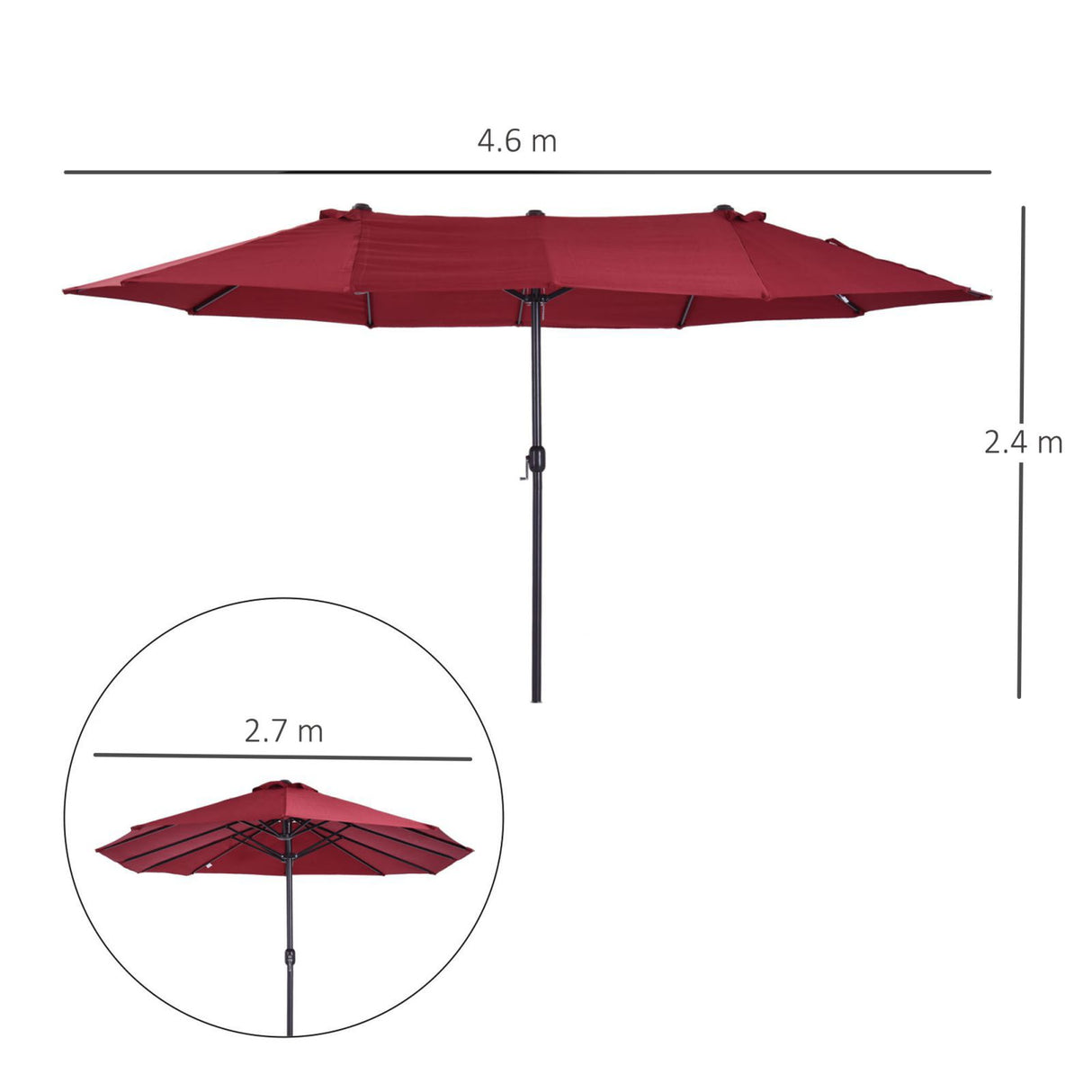 easycomfort easycomfort ombrellone da giardino 460x270x240cm doppio con apertura a manovella acciaio e poliestere rosso vino