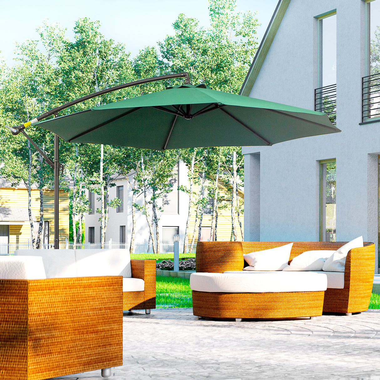 easycomfort easycomfort ombrellone impermeabile decentrato verde struttura in acciaio con manovella 300 x 250 cm