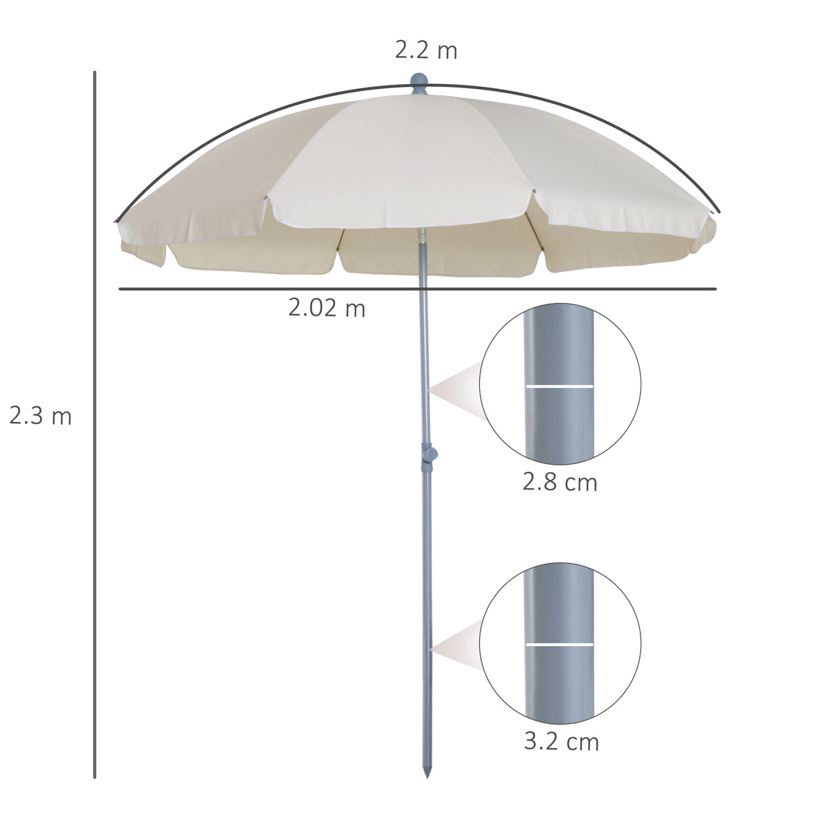 easycomfort easycomfort ombrellone da esterno giardino terrazza portatile 220cm con tettuccio inclinabile in poliestere bianco crema