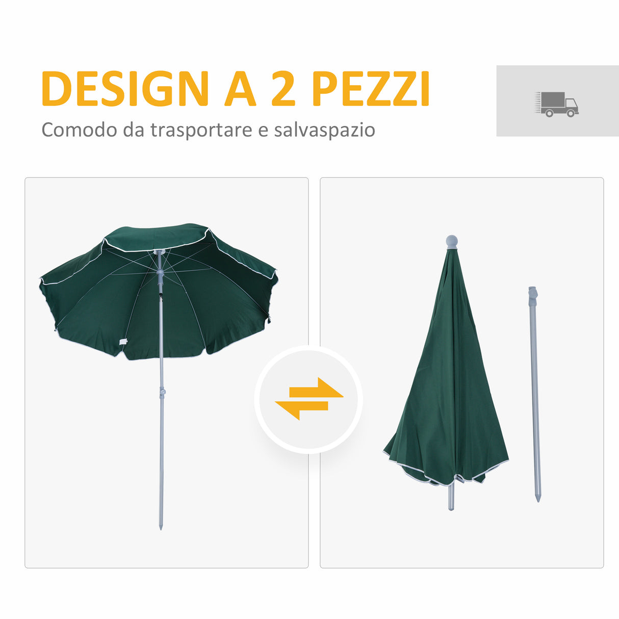 easycomfort easycomfort ombrellone da esterno giardino terrazza portatile 220cm con tettuccio inclinabile in poliestere verde scuro