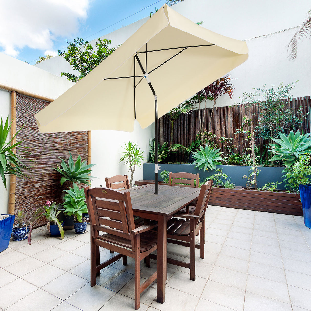 easycomfort easycomfort ombrellone da esterno 200x200cm terrazza giardino con tettuccio quadrato regolabile e portatile bianco crema