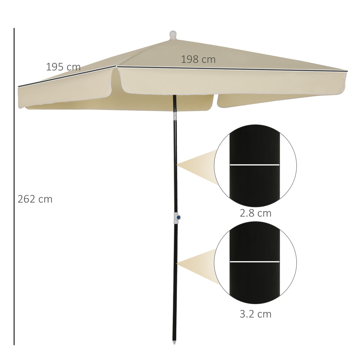 easycomfort easycomfort ombrellone da esterno 200x200cm terrazza giardino con tettuccio quadrato regolabile e portatile bianco crema