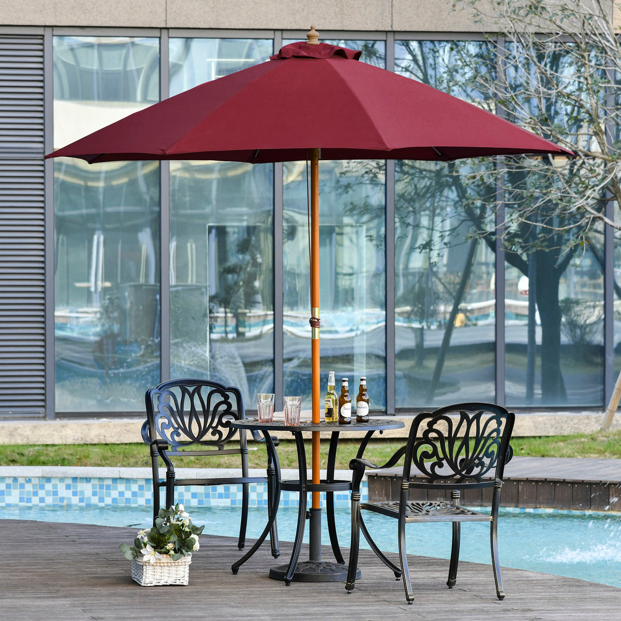 easycomfort easycomfort ombrellone da giardino con tettuccio antivento in poliestere rosso e palo in legno 257x253cm