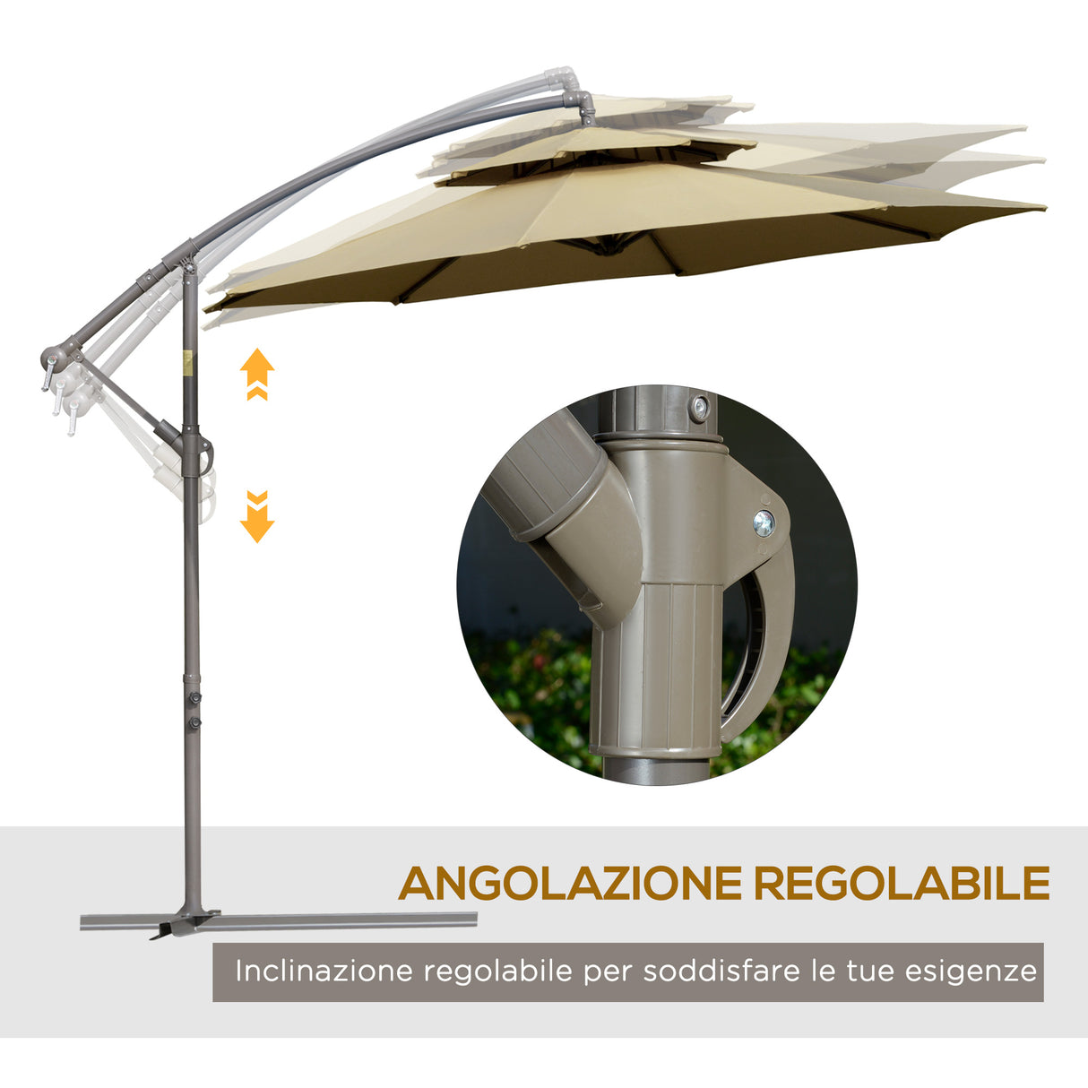 easycomfort ombrellone a braccio da esterni 2.7x2.7 cm con tettuccio regolabile a 2 livelli e base a croce marrone
